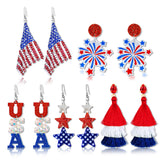 fulasiteu 5 Pairs Patriotic 4th of July Earrings for Women,American Flag Dangle Drop Stud Earrings Fourth of July Accessories Independence Memorial Day Party Favor Gift