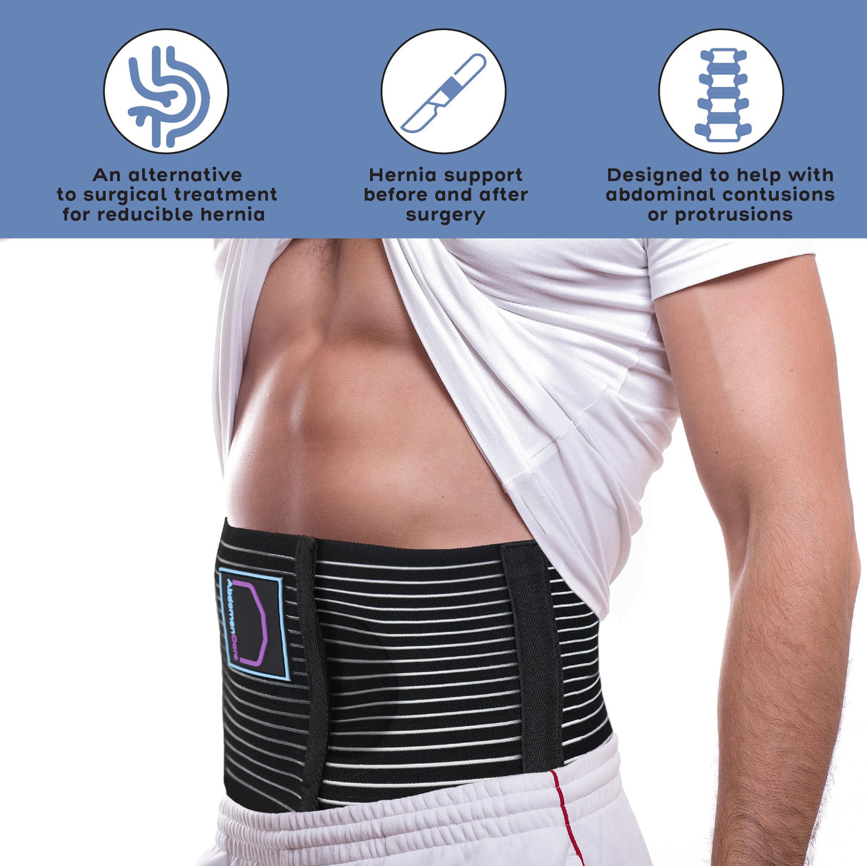 Abdomencare Umbilical Hernia Belt for Men and Women | Abdominal Hernia Belt for Women & Men with 2 Unique Compression Pads | Belly Button Umbilical Hernia Belts for Men | Hernia Support Binder | L/XL