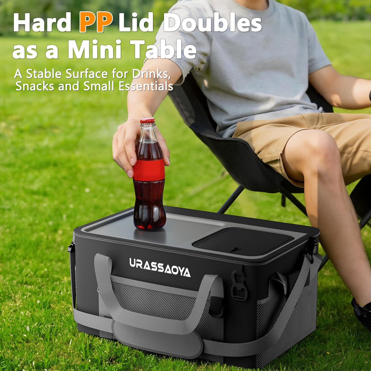 [2026 Updated] 50 Can Collapsible Soft Cooler Bag with Hard PP Lid, Leakproof Insulated Ice Chest with Quick-Access Top Hatch, Bottle Opener & Mini Table for Beach, Camping, Travel (Matte Black)