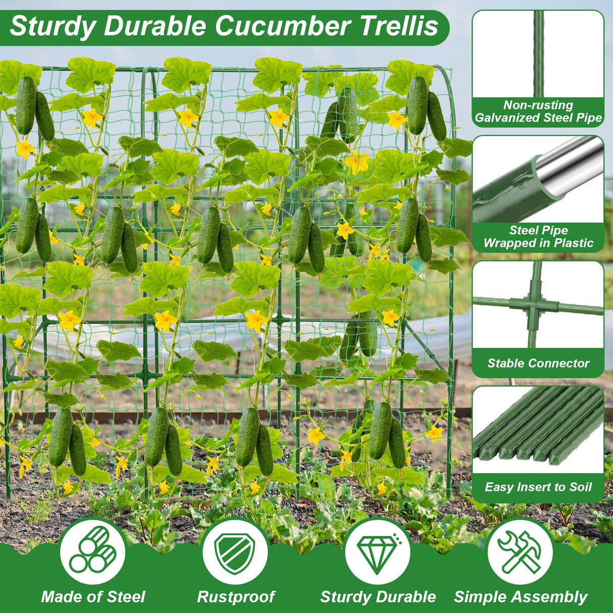 Cucumber Trellis for Raised Bed 51 x 50 Inch U-Shape Garden Trellis for Climbing Plants Outdoors Metal Garden Cucumbers Arch Trellis, Cucumber Plant Support for Tomato, Pea, Zucchini, Vine Flower