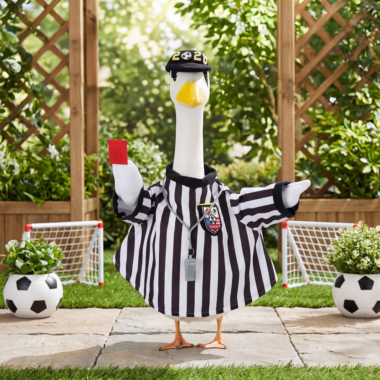 EKOREST Soccer Referee Porch Goose Outfits for 23 Inch Statue