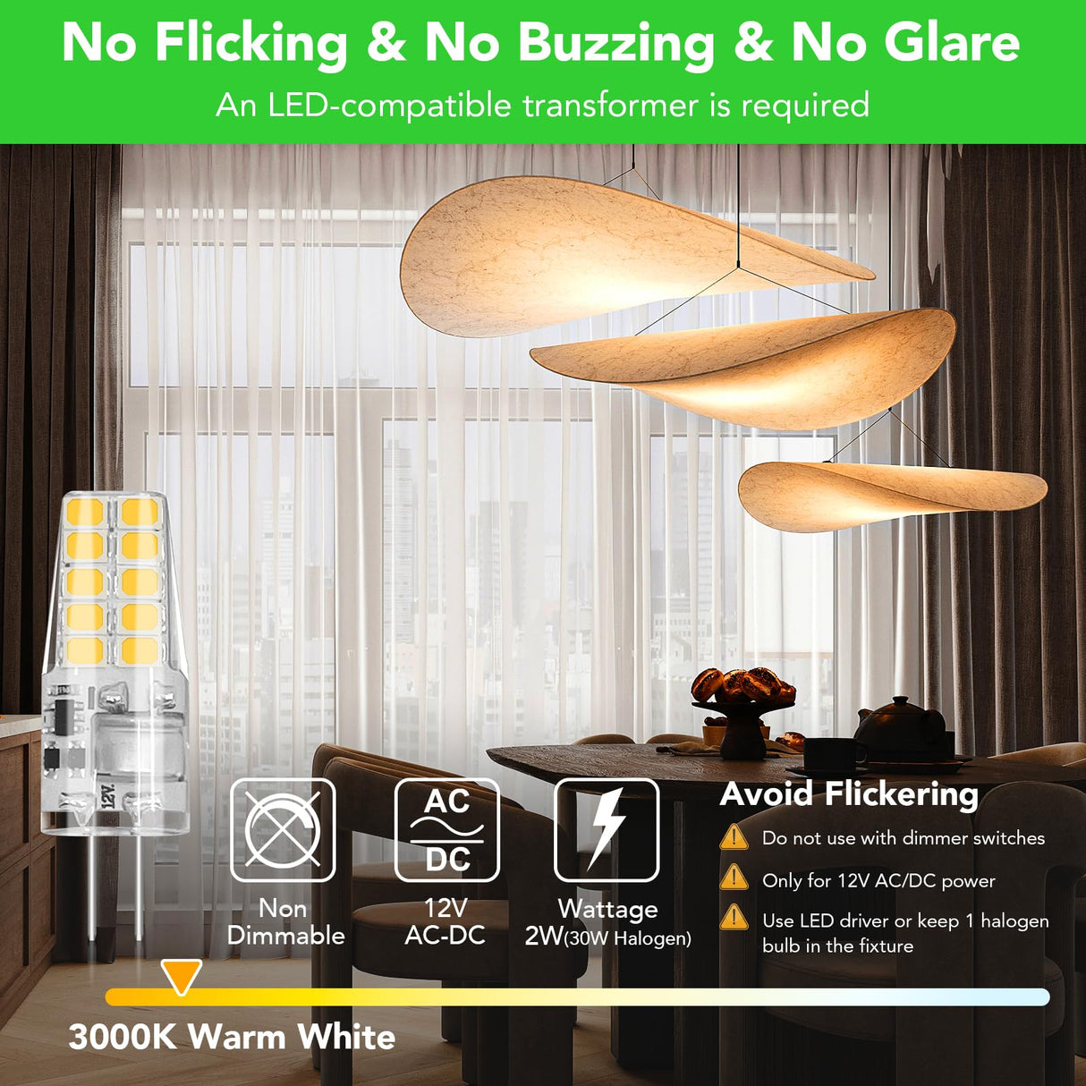 BUBO 10 Pack G4 LED Bulb 2W Equivalent 30W 3000K Warm White 250 Lumens 360°Beam Angle, T3 Halogen Bulb Replacement Landscape Bulbs, AC/DC 12V Led Lights G4 Bi-Pin Base for Outdoor Landscape Lighting
