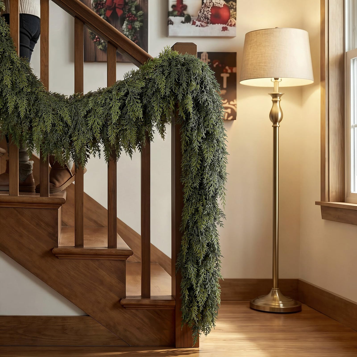 2PCS 6FT Christmas Cedar Garland, Real Touch Soft Greenery Mantel Decor