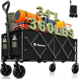 HIKEMOON 34'' Extra Long Folding Portable Wagon Cart, 120L 360LBS Black