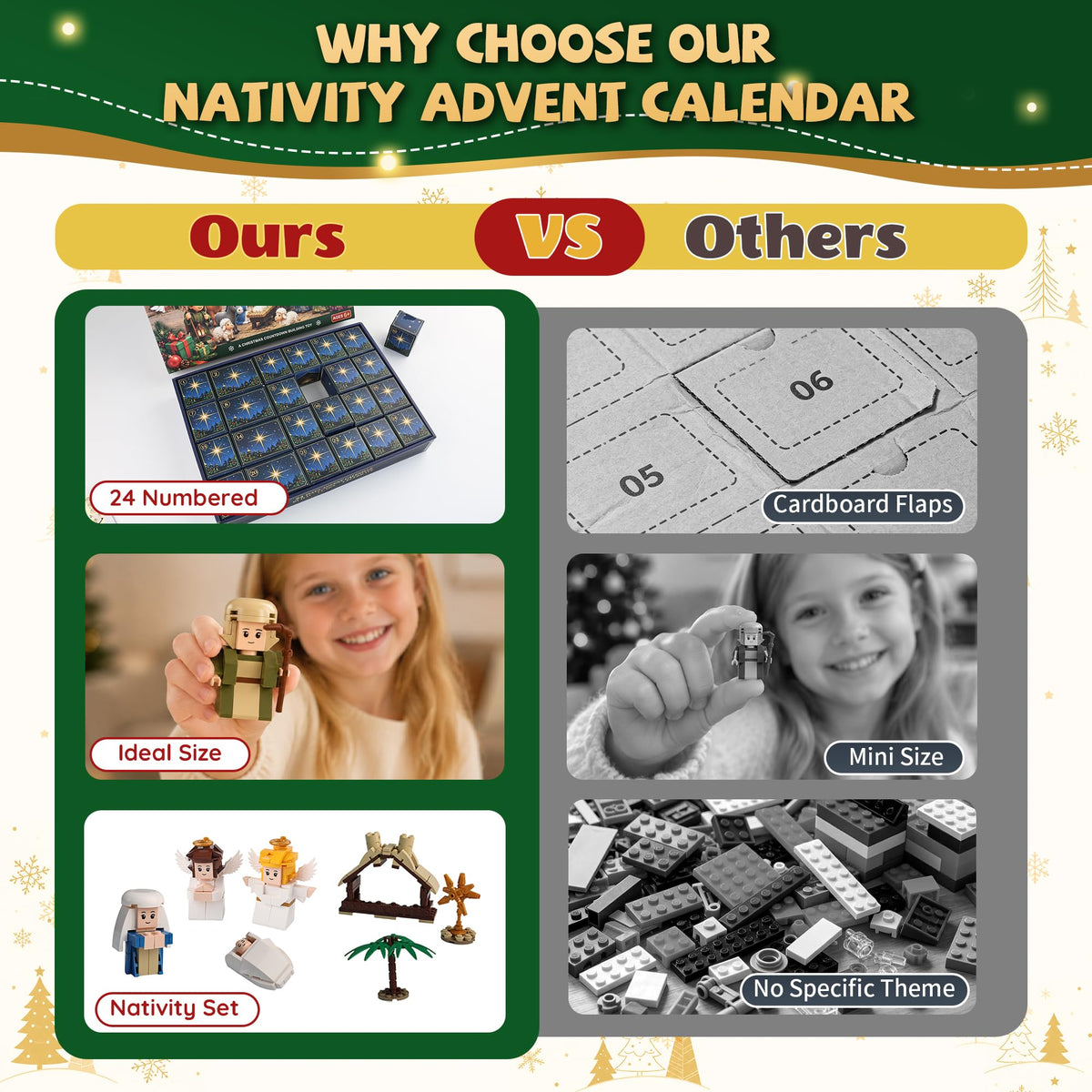 Nativity Advent Calendar 2026 for Kids, 24-Day Christmas Building Block Set