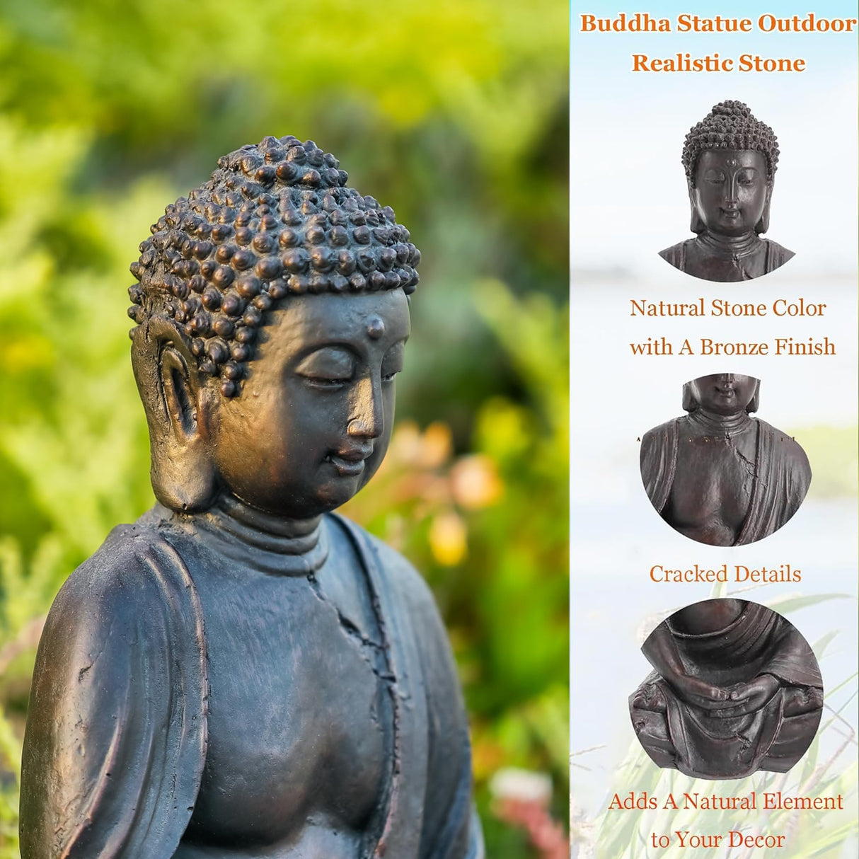 Phaxth 14" Buddha Statue Outdoor, Buddha Statues Home Indoor, Zen Decor Buda Garden