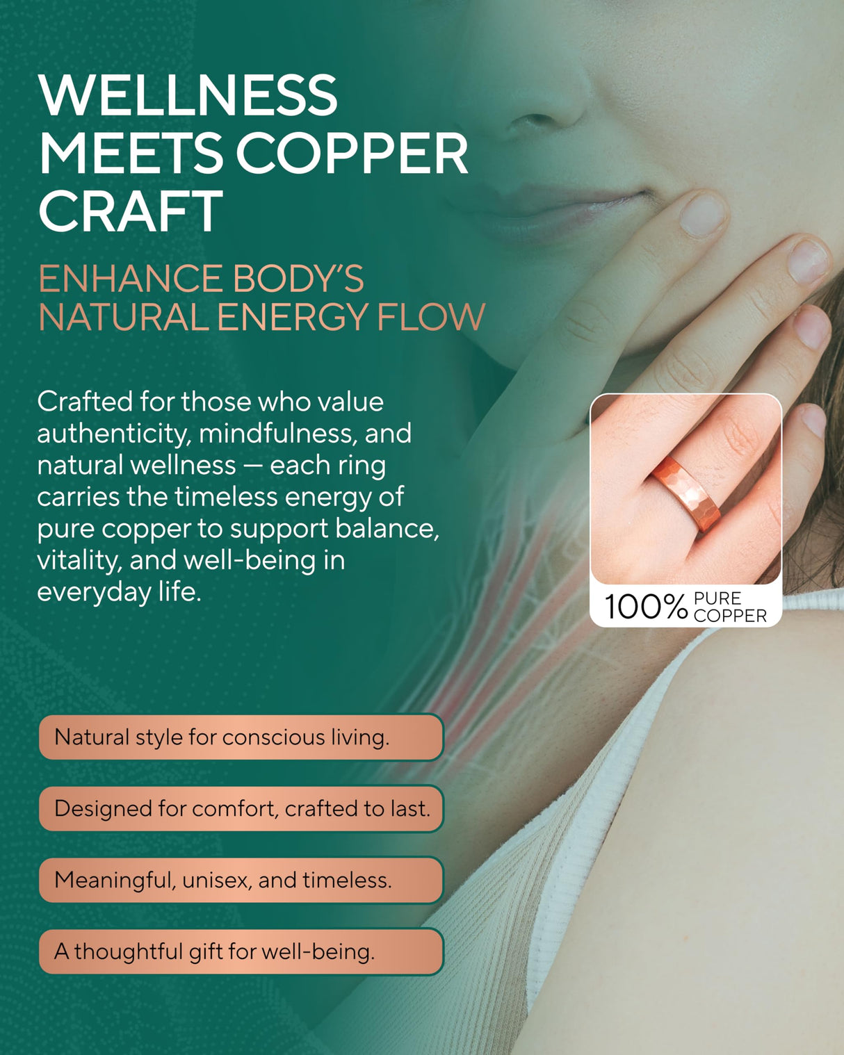 TheraCopper Pure Copper Rings for Women & Men, 2-Pack (6mm Hammered)