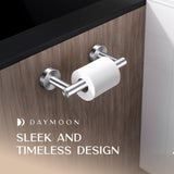 Day Moon™ Toilet Paper Holder Wall Mount, Modern Roll Holder for Bathroom, Stainless Steel Rustproof Double Post Pivoting Tissue Roll Holder for Bathroom, Classic, Brushed Nickel