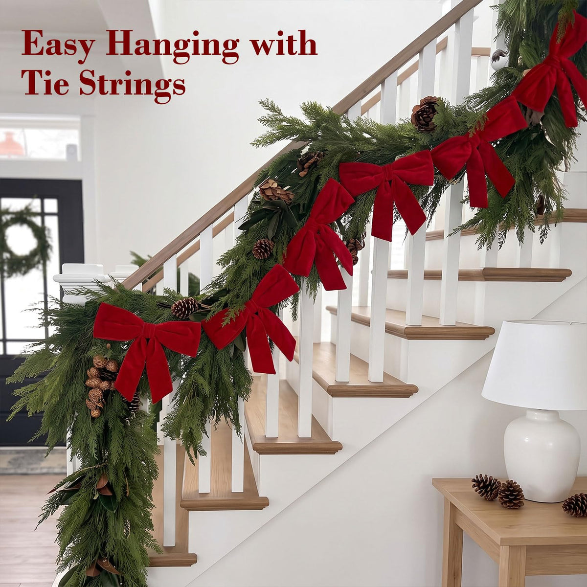 Christmas Decorations - 6 Ft Red Velvet Bow Garland
