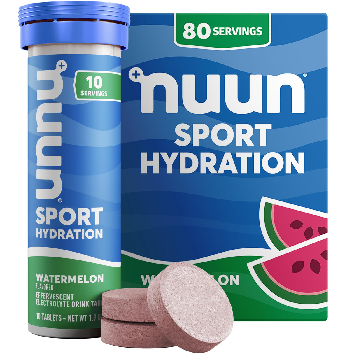 Nuun Sport Electrolyte Tablets with Magnesium, Calcium, Potassium, Chloride & Sodium, Gluten Free & Vegan, Watermelon, 8 Pack (80 Servings Total)