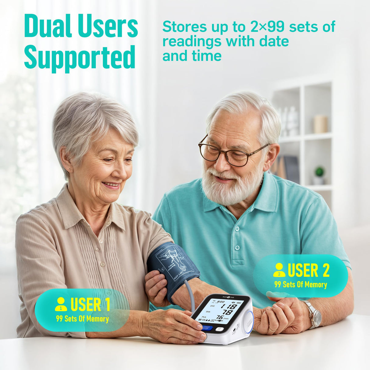 Runstar Upper Arm Blood Pressure Monitor with Wide Range Cuff (8.7'' -16.5'') for Home Use FSA/HSA Eligible, Automatic Digital BP Machine with Storage Bag, 2x99 Reading Memory