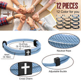 Landical 12 Pcs Braided Cross Bracelet for Men Women Christian Adjustable Rope Jesus Bracelets with Metal Knot Christian Baptism Gifts