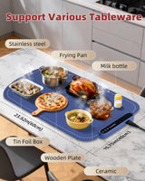 Warming Mat for Food, Upgraded Fast-Heating Electric Warming Tray with 7 Temp Levels & 8 Timers, Buffet Raised Feet & Rollable Silicone Heat Pad, Portable Food Warmer for Home, Party & Travel (Blue)