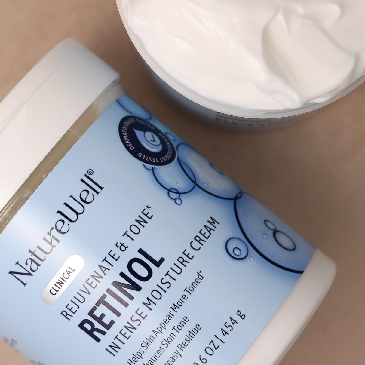 NATURE WELL Clinical Rejuvenate & Tone Retinol Intense Moisture Cream for Face, Body, & Hands, Anti-Aging, Targets Discoloration, Wrinkles, Sun Damage, Crepey, & Sagging Skin, 16 Oz