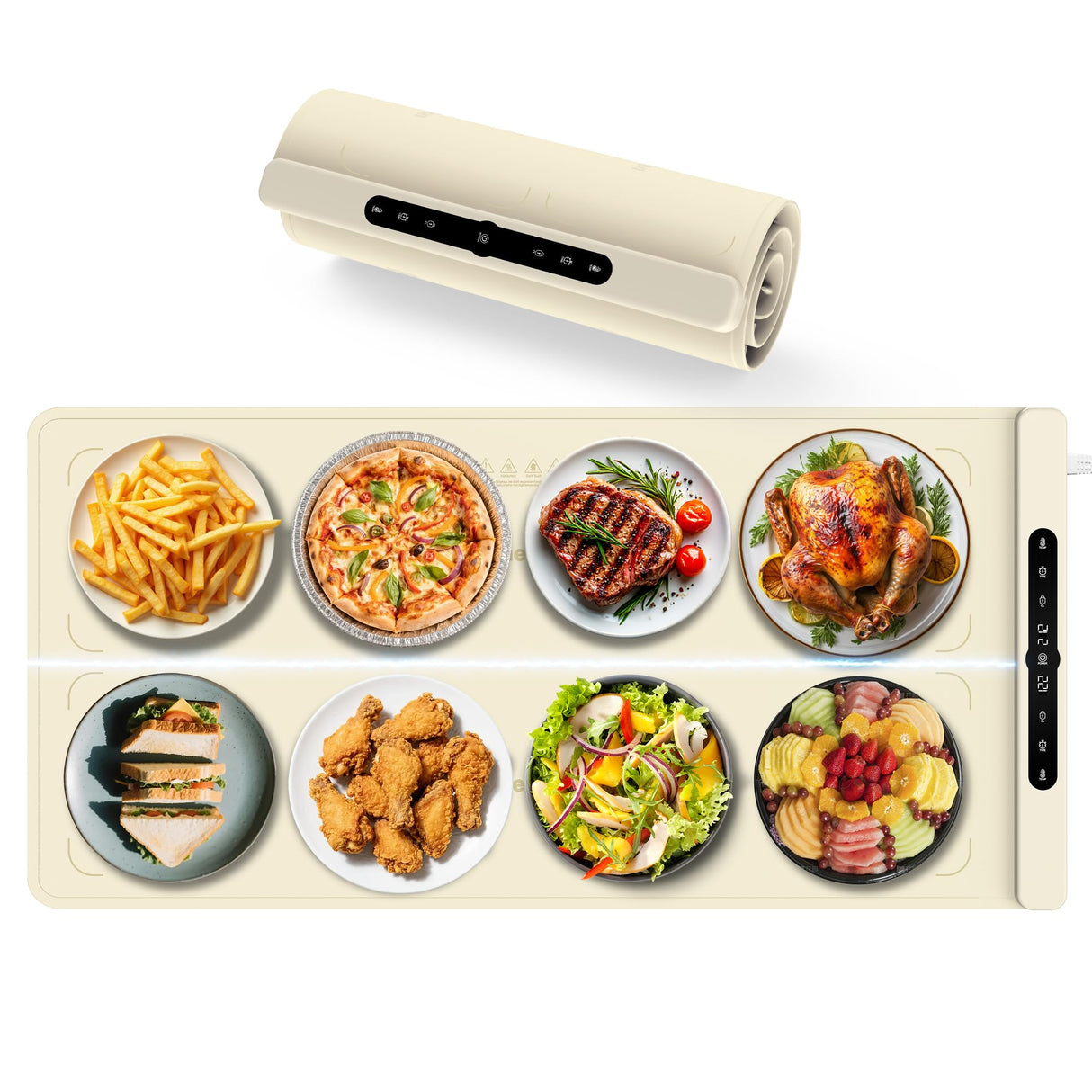 Newise Graphene Warming Mat for Food with Dual Zone Control | XXL 36"x17" Electric Heating Tray | 6 Temp & Timer Settings | Food Warmer for Parties Buffets | Ideal Kitchen Gift for Mom & Wife (Beige)