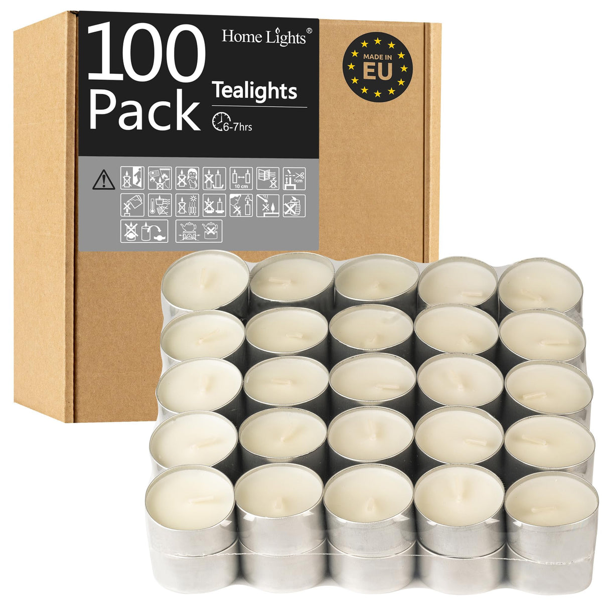 HomeLights Unscented White Tealight Candles -100 Pack, 6 to 7 Hour Burn Time Smokeless, Mini Votive Paraffin Candles with Cotton Wicks for Shabbat, Weddings, Christmas, Home Decor