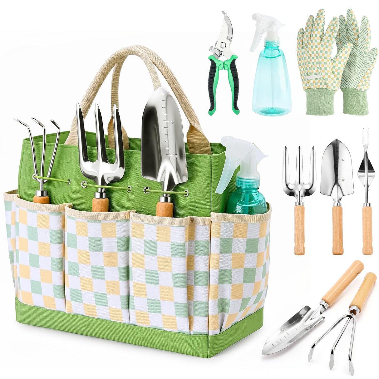 Gardening Tool Set, 9-Piece Heavy Duty with Durable Tote Bag, Ergonomic Rust-Resistant Garden Tools, Ideal Gardening Kit Gifts for Women, Gardener, Beginning Gardener