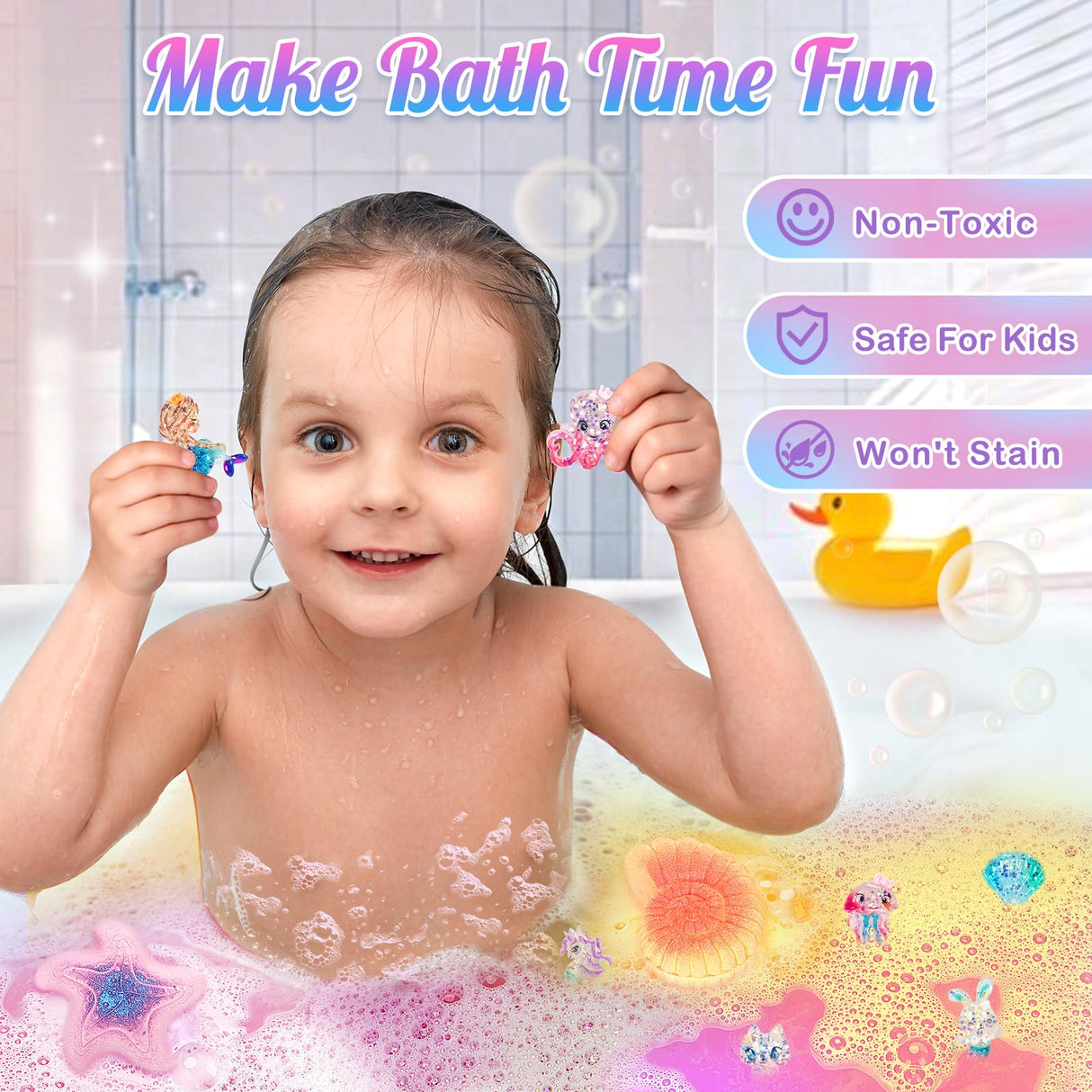 8 Packs Bath Bombs for Kids Girls, Mermaid Bath Bomb with Surprise Toys Inside, Princess Bubble Bath Toys for Kids Aged 4-8, Christmas Birthday Gifts for Girls 3 4 5 6 7 8