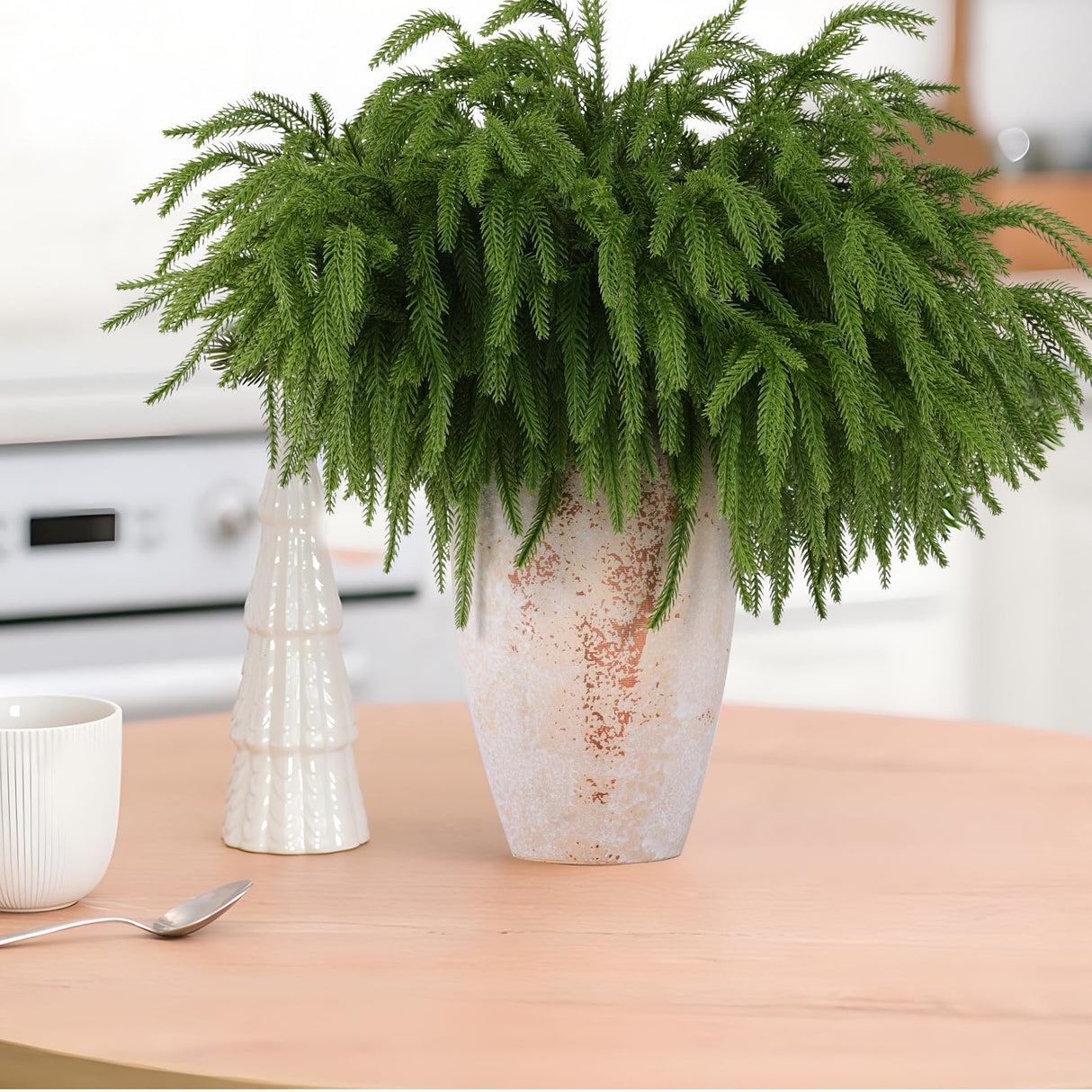 Rowfad 12 Pcs Artificial Norfolk Pine Branches, Norfolk Pine Artificial Pine Stems DIY Crafts Faux Christmas Greenary Norfolk Pine Branches for Xmas Wreath Garland Home Decor (12)