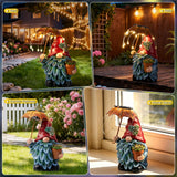 SUCUY Solar Outdoor Statues Gnome Garden Decor, Garden Gnome with Solar LED Umbrella Decorative for Patio, Balcony, Lawn, Yard Ornament - Christmas Gardening Gifts for Mom Grandma