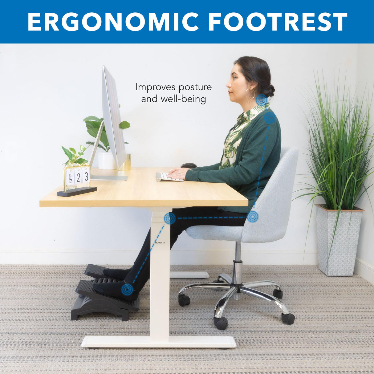 Mount-It! Ergonomic Footrest, Tilt Adjustable Individual Platforms, Height Adjustable Foot Rest with Massage Surface, Under Desk Foot Stool for Office, Leg Support and Improved Posture, Black