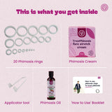 Phimosis Pro Kit with 20 x Phimosis Rings, 1 x Phimosis Cream, 1 x Phimosis oil, 1 x Track Sheet, 1 x 'How to use' booklet | Phimosis home kit | Proven results | Medical grade silicone