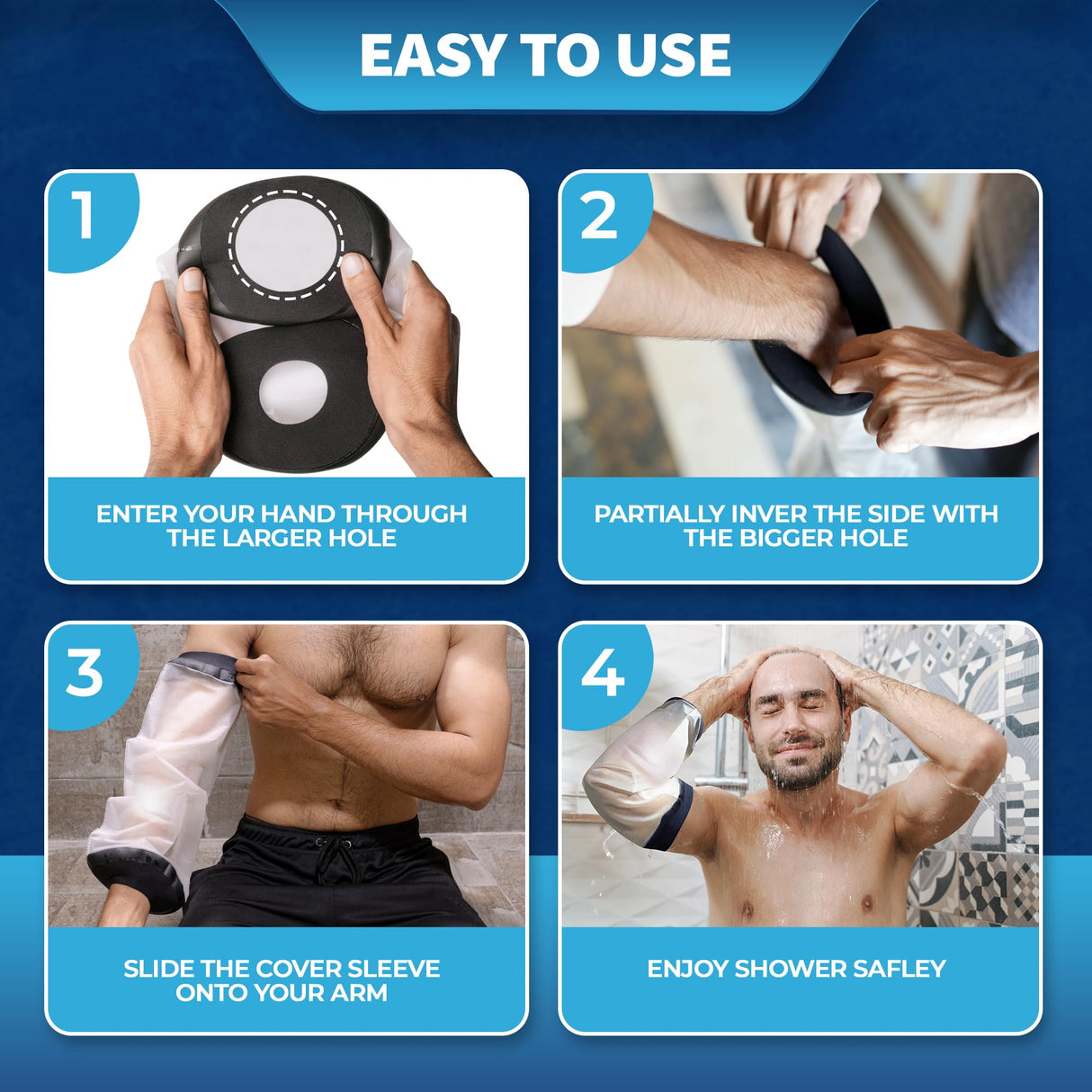 Blue Shoe Guys Reusable Waterproof Picc Line Cast Covers For Shower Arm, L/XL for Proper wound protection PICC Line Shower Cover and Waterproof Sleeve Protector for IV, Shower sleeve for Upper Arm