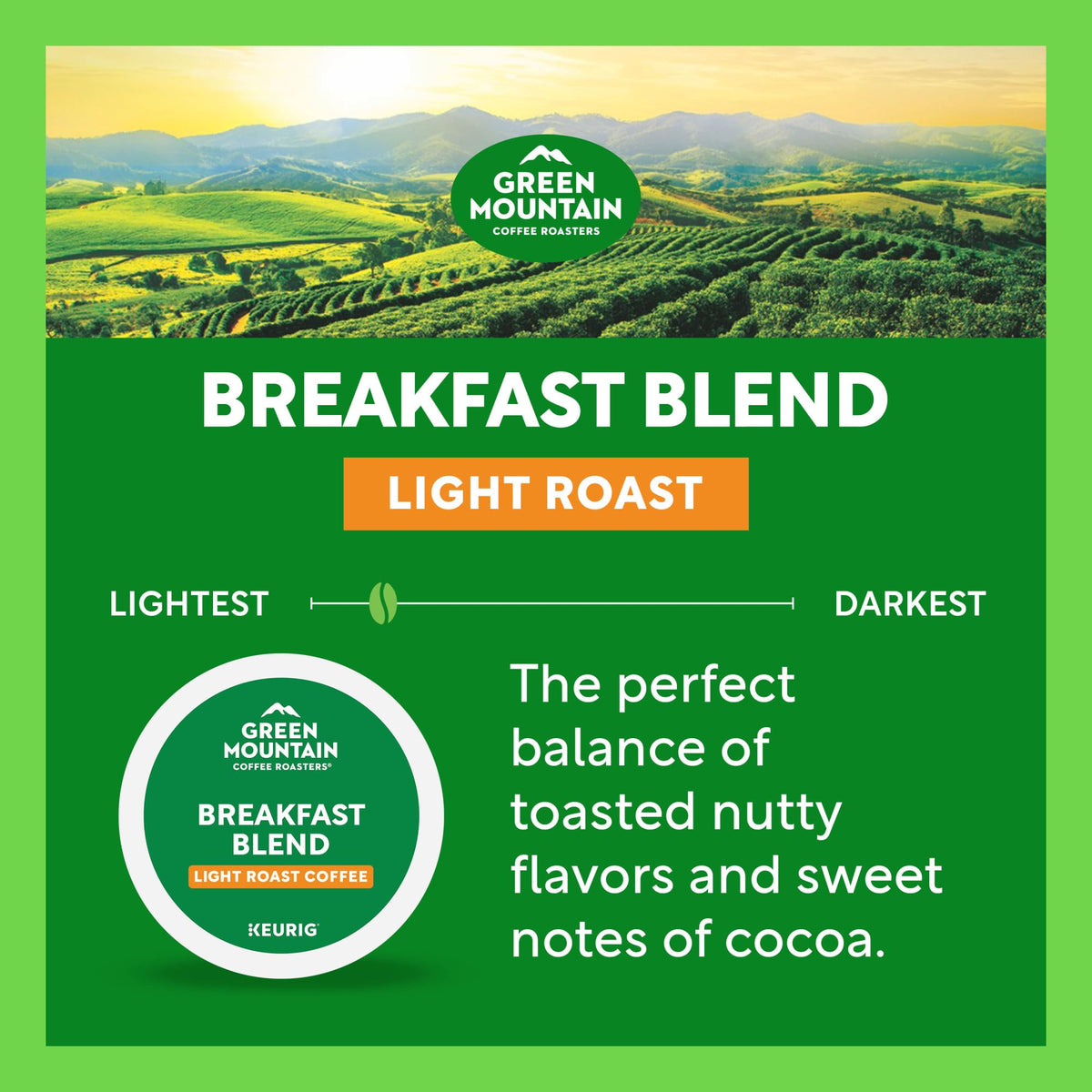 Green Mountain Breakfast Blend Coffee, K-Cup Pods, 96 Count