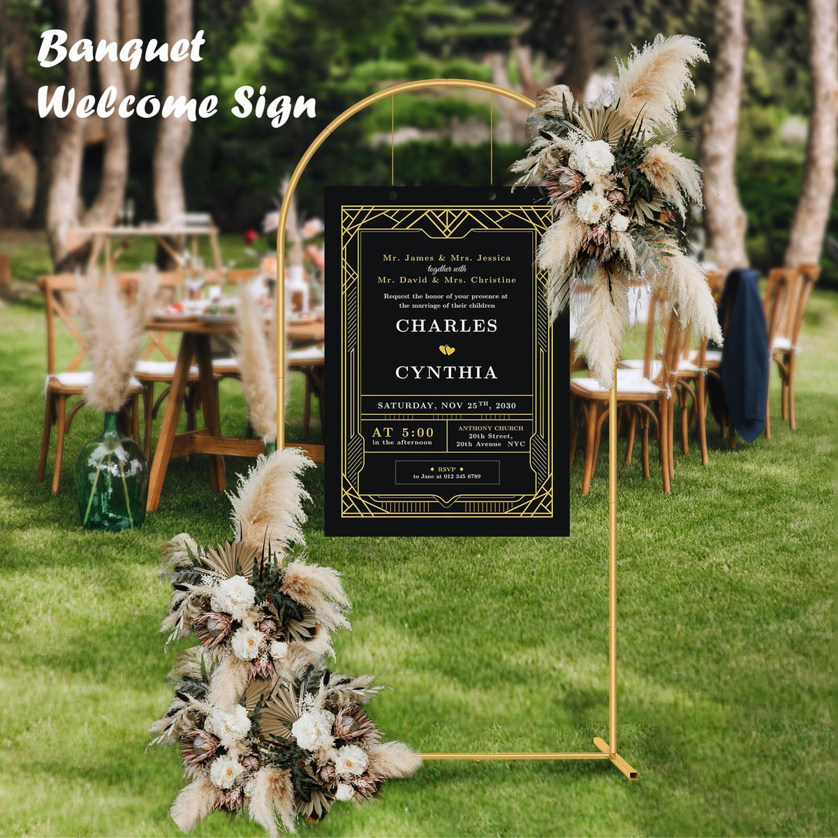 6.6FT Metal Arch Backdrop Stand Gold Wedding Balloon Frame Pergola Arbor