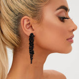 EVER FAITH Austrian Crystal Art Deco Chandelier Long Dangle Earrings Black
