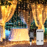 Brightown 300 LED Curtain String Lights, 9.8 FT Hanging Fairy Lights with Remote, 8 Modes, Connectable Waterproof Window Lights for Bedroom Backdrop Wedding Outdoor Christmas Party, Warm White