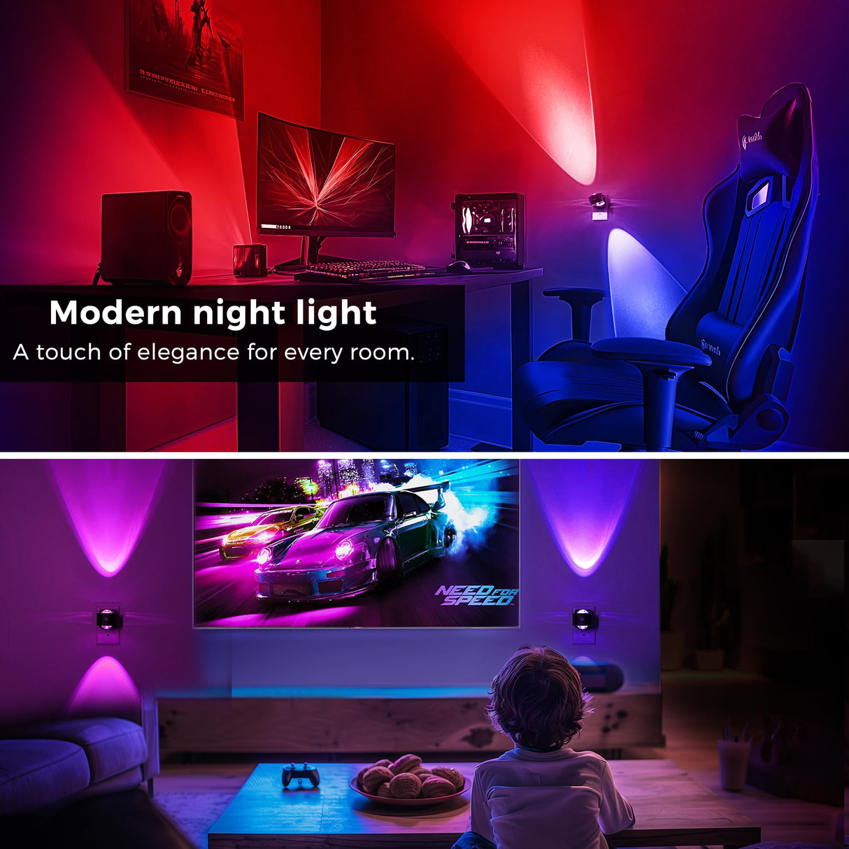 L LOHAS LED Night Light Projector, Color Changing Night Light Plug into Wall, Dusk to Dawn Sensor, Rotating Nightlight, RGB Ambient Lighting for Bathroom, Gaming Room, Gifts,1 Pack