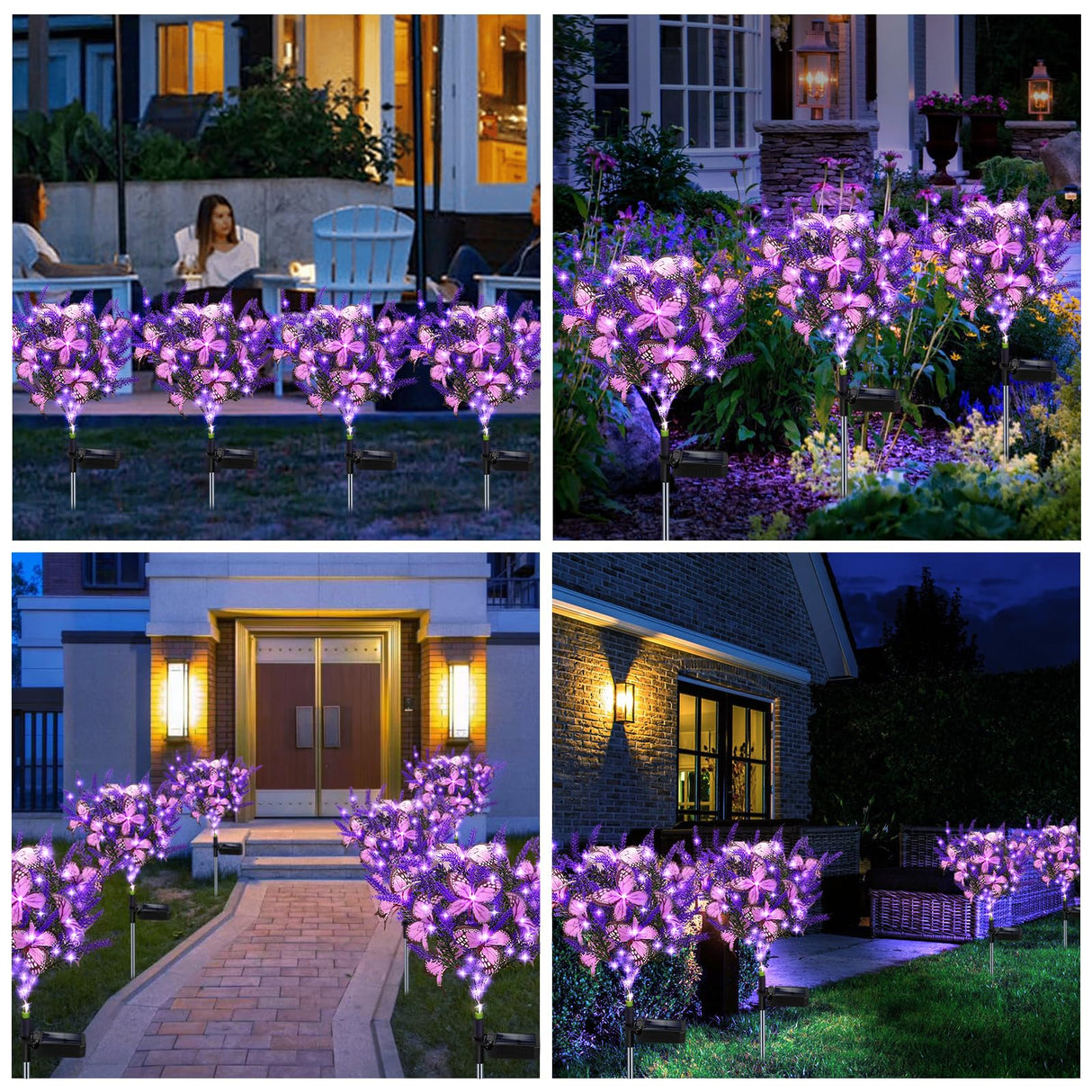 Solar Garden Lights Outdoor, 2 Pack Purple Lavender Solar Butterfly Lights Gardening Gifts for Women,Artificial Flowers Light Purple Halloween Garden Decor for Patio Yard Lawn Christmas