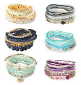 LOYALLOOK 6 Sets Bohemian Stackable Bead Bracelets for Women Stretch Bohemian Style Stretch Multilayered Boho Bracelet Set