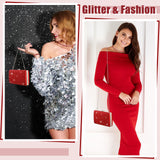 Kigeli 4 Pcs Women Rhinestone Clutch Purse Bling Jewelry Set,Red