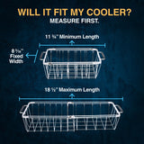 Adjustable Cooler Basket - Expands 11.75" to 18.5" - Non-Slip Rubber Handles, Universal Insert for Full Size Ice Chests, Dry Goods Tray Cooler Accessory - Fits Igloo, Coleman, Lifetime, Pelican, More