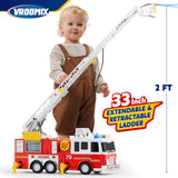 Extra Large Toddler Fire Truck Toys for Boys with 33-inch Ladder, Realistic Sirens, Lights & Sprinkler Pump, Big Firetruck Emergency Vehicle, Kids Toys for Age 3, 4, 5, 6, 7, Christmas Birthday Gift