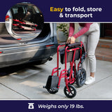 Drive Medical EXP19LTRD Lightweight Expedition Folding Transport Wheelchair with Hand Brakes, Ultra Lightweight Transport Chair for Seniors and Adults, Red