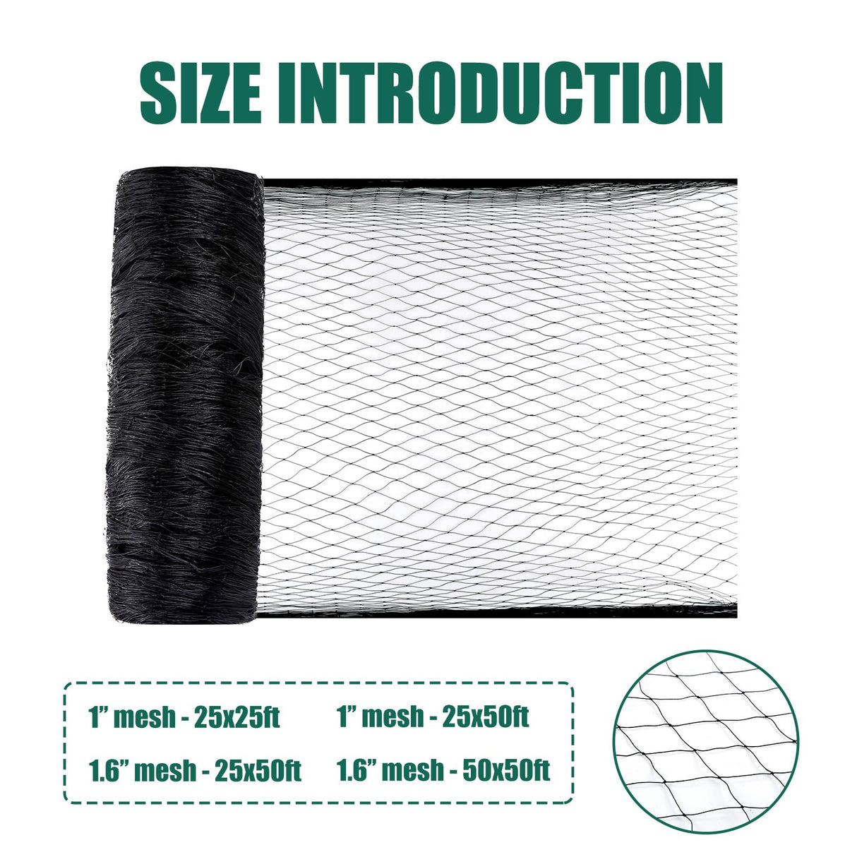Vandham 25x50ft Heavy Duty Bird Netting, 1.6" Mesh for Garden Fruit Trees