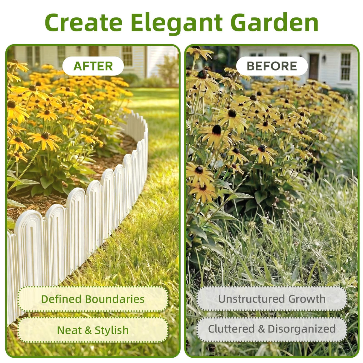 Ruppence 40Pcs 42ft White Garden Edging Border, Plastic Landscape Edging