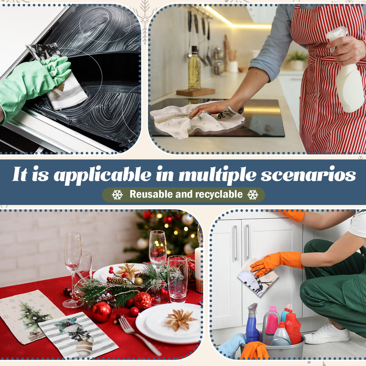 Mindsoft 36 Pcs Christmas Reusable Paper Towels Rolls Washable Bulk Winter Christmas Tree Reindeer Kitchen Dish Towels Paperless Reusable Cloth Cotton Napkins with Cardboard for Kitchen Home Bathroom