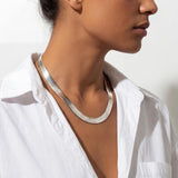 Chunky Silver Long Herringbone Necklace for Women – Stainless Steel Dainty Snake Chain Choker, Trendy Simple Long Layered Jewelry Non Tarnish, 8mm, 18 Inch & 2 Inch Extension Chain, Gift for Her