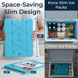 Kona XXL Ice Packs for Coolers – 2 lb Reusable Slim Freezer Pack, Long-Lasting Dry Ice Alternative for Cooler Bags, 13x10 Inch, Fast Freeze (-5°C), 4 Pack
