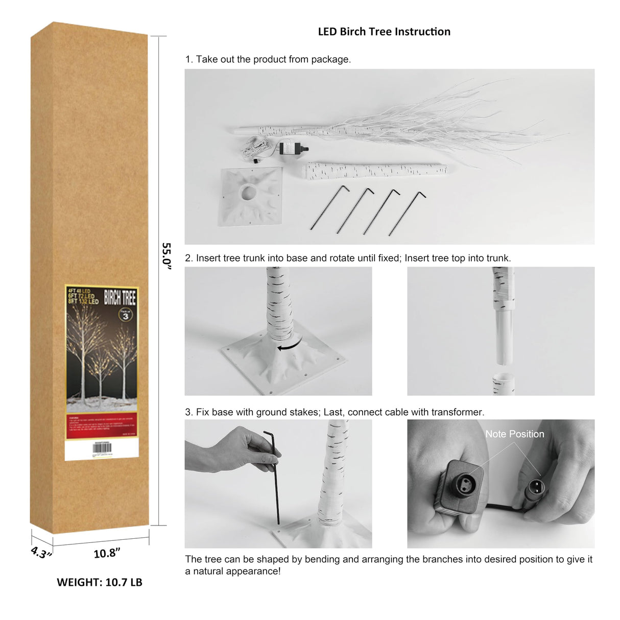 LIGHTSHARE LED Birch Tree Light Set - 4ft, 6ft, 8ft Trees with Warm White Lights - Indoor Outdoor Christmas Wedding Party Decorations (3-Pack)