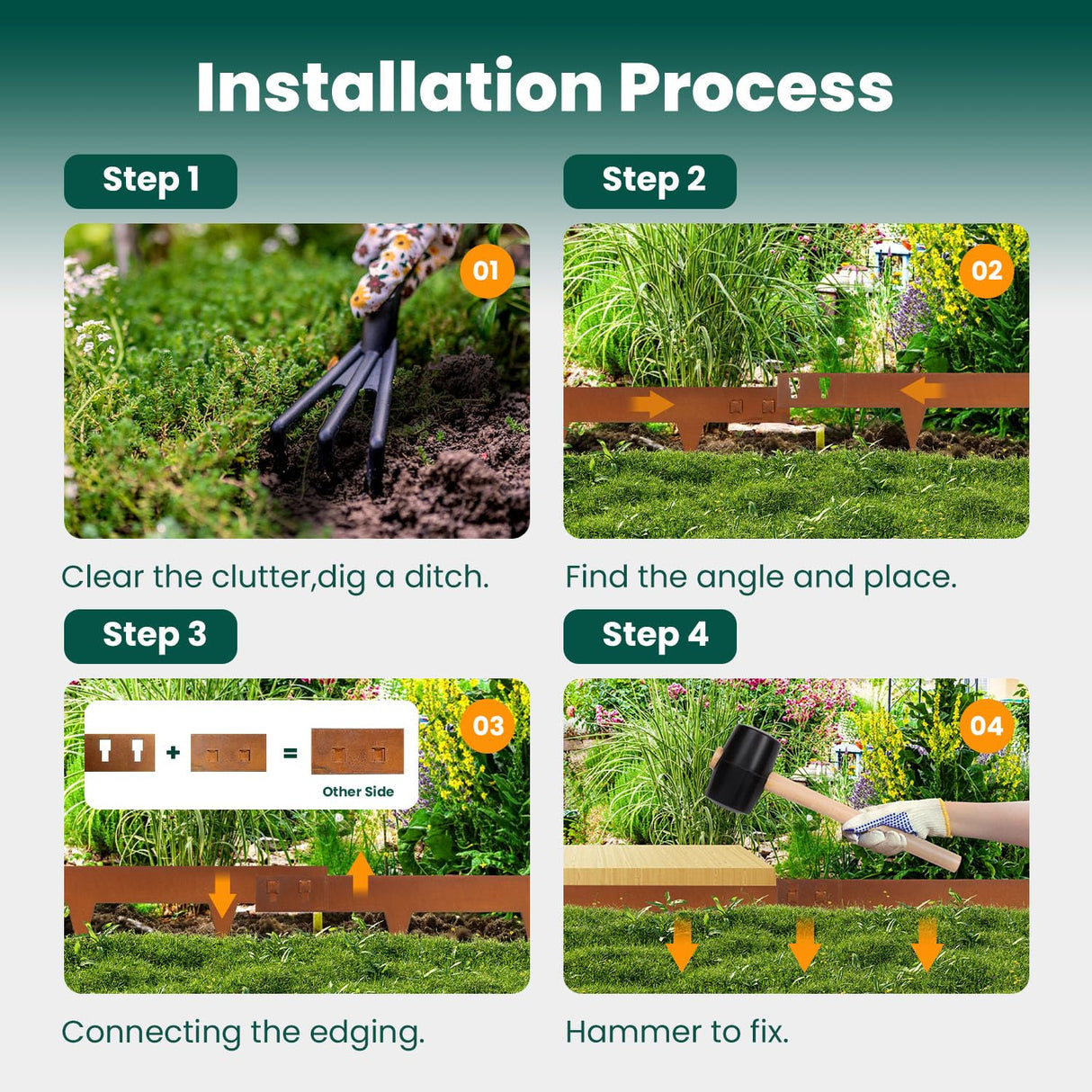 GZGNEEVL Corten Steel Landscape Edging 4.5" H x 40" L, Metal Garden Edging