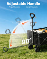 Folding Wagon Cart with All-Terrain Wheels – Heavy Duty Collapsible Utility Wagon for Grocery, Sports, Garden, Camping, Shopping (Black 330LBS)