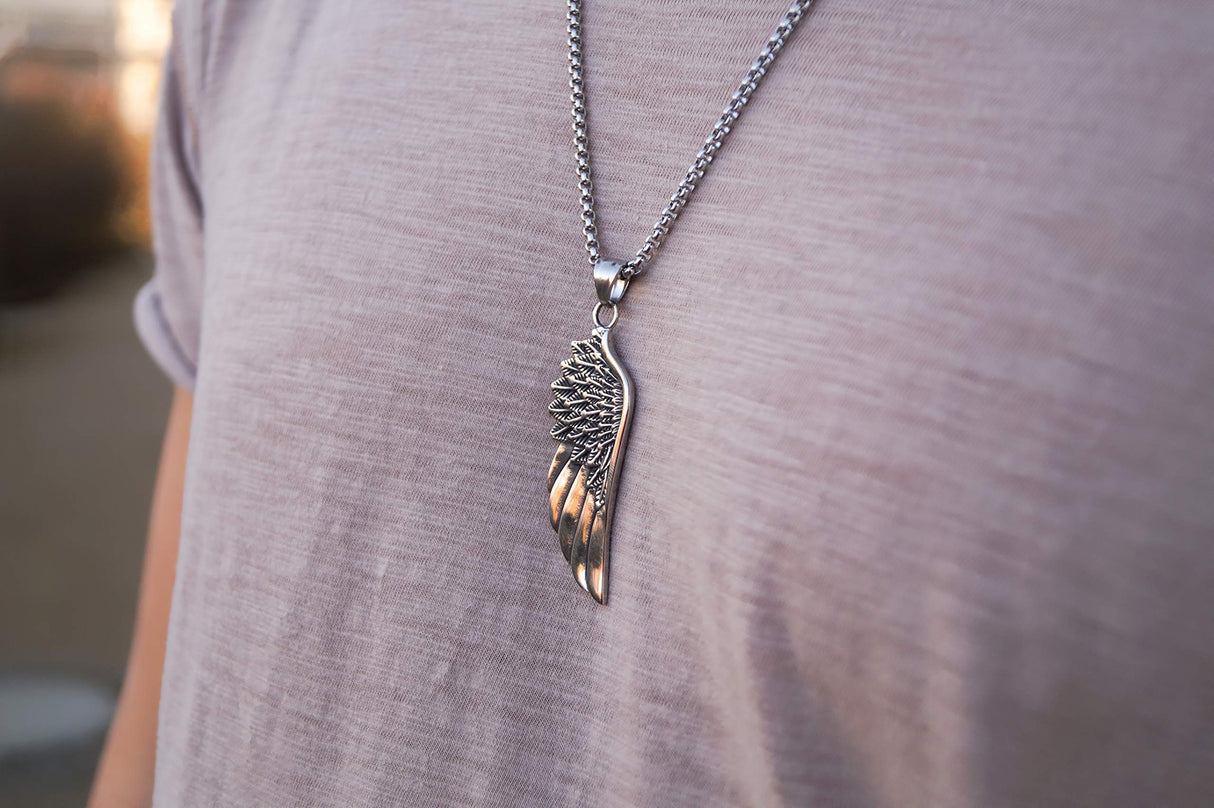 Made by Nami Pendant Necklace for Men 23" Gold & Silver Cuban Link Chain with Pendants for Men High-Quality Stainless Steel Necklace Premium Jewelry Gift for Him (Vikings Wing)