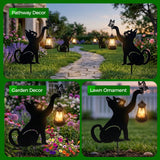 CabyGift Black Cat Solar Lights Outdoor, 2 Pack Waterproof Solar Cat Garden Stakes with Butterfly Decorative, Metal Cat Yard Decor for Patio, Lawn & Pathway, Cat Lover Gifts for Women Mom (2 Cat)