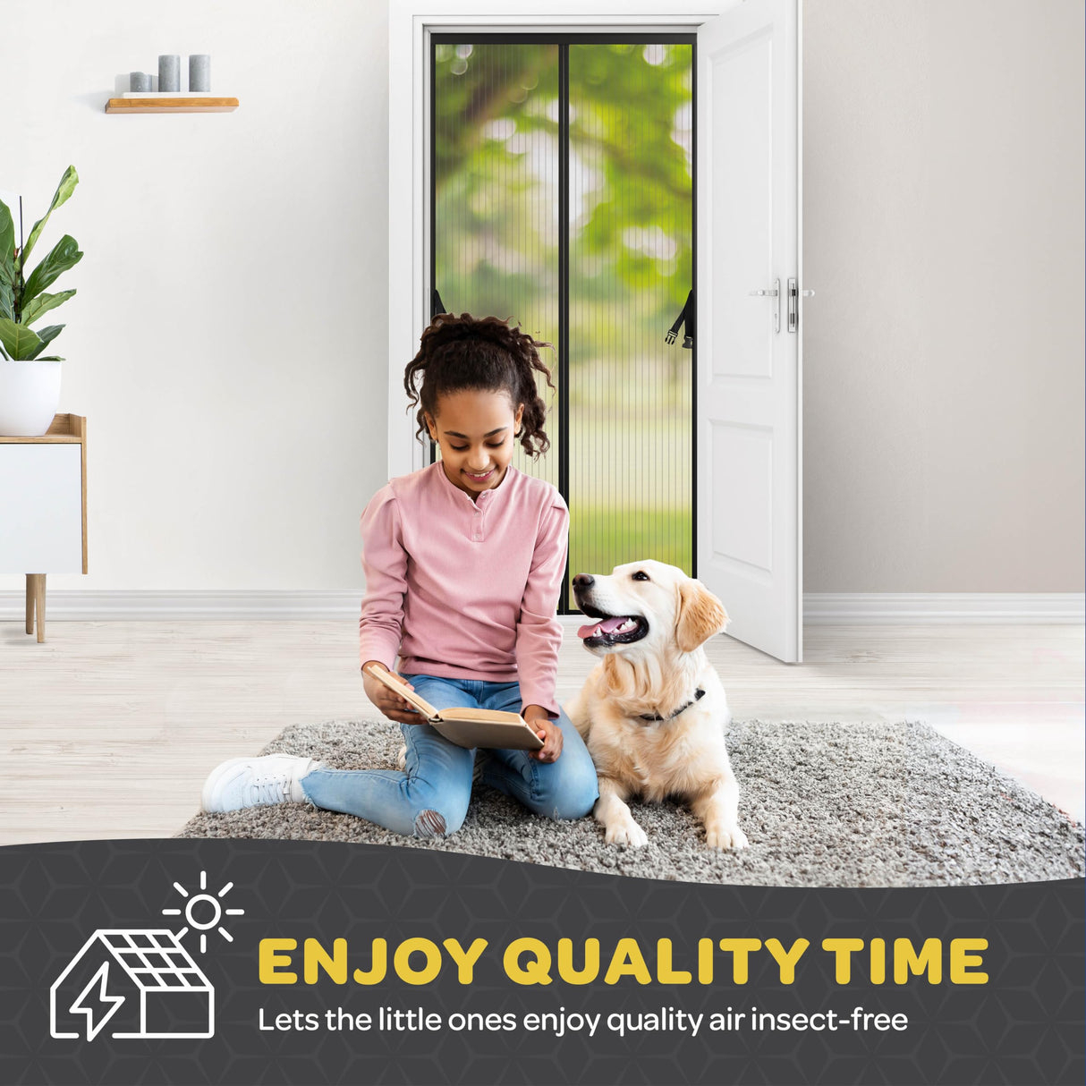 Hands-Free Magnetic Screen Door, Heavy Duty Fiberglass Self Sealing Screen Door Mesh Protector, Pet & Kid-Friendly, Stay-Open Buckle Keeps Bugs Out While Nature in, Fits Door Size (39.4" x 82.7")