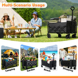 220LBS Small Collapsible Foldable Wagon Carts Portable with 2 Drink Holders